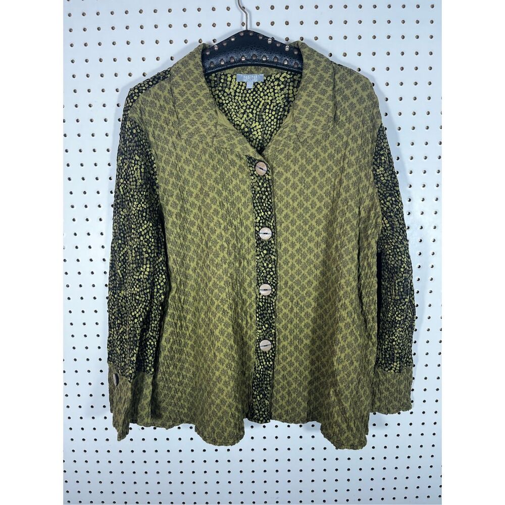Habitat Multi Pattern Button Down Blouse Size L - image 1